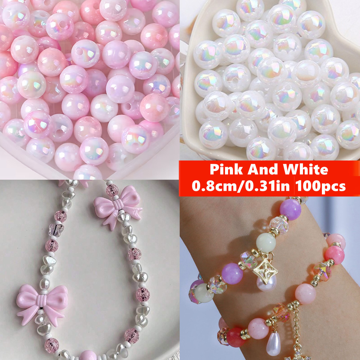 Coupling 8Mm - Perles acryliques roses de 8mm, 100
