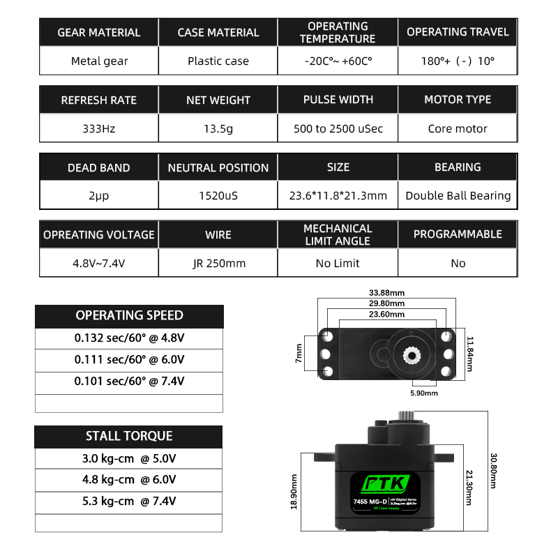 Servo numérique PTK 7455MG-D 1 - Servo 9G avis et prix