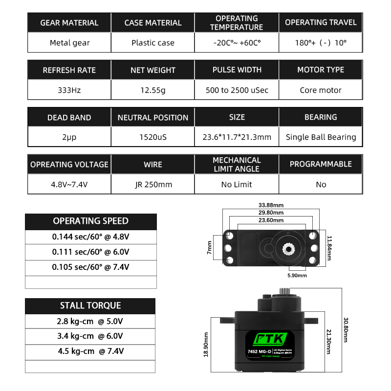 Servomoteur numérique PTK 7452 - Servo 9G avis et prix